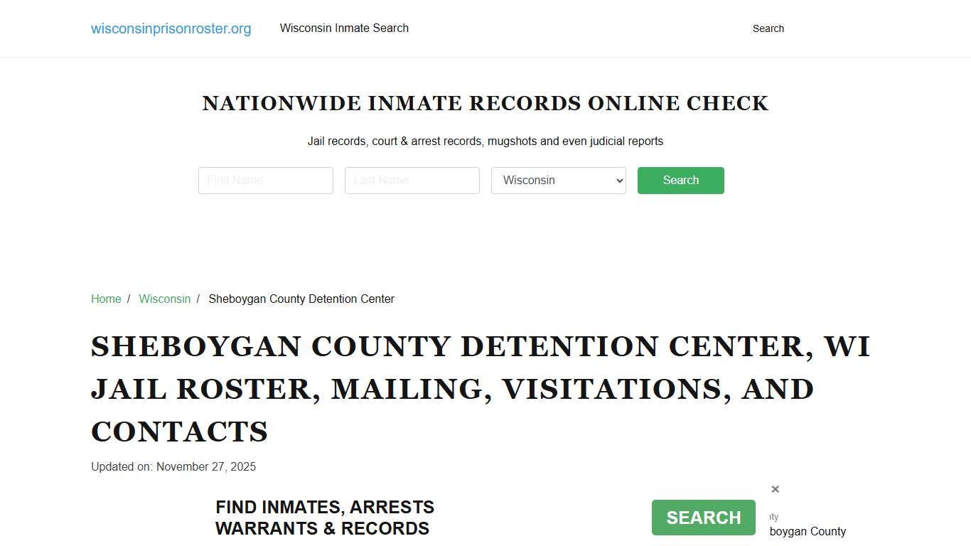 Sheboygan County Detention Center, WI Inmate Search, Visitations, and Contact Guide